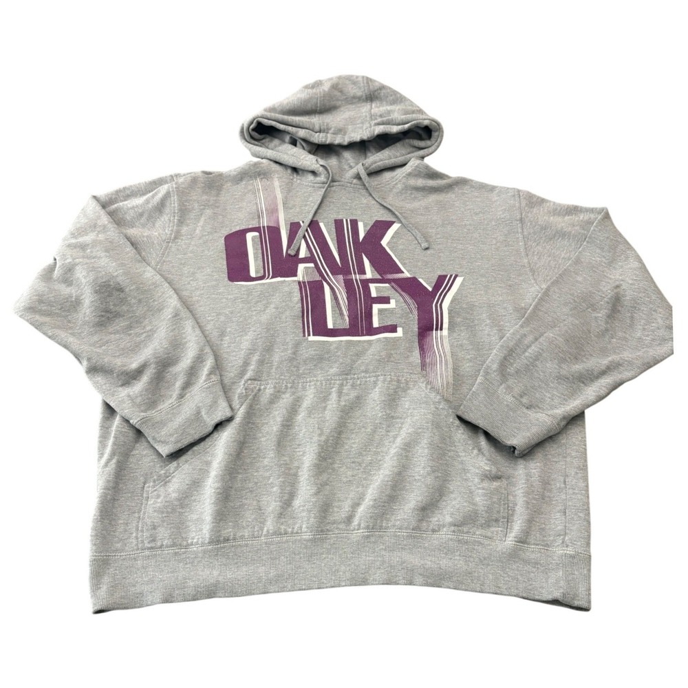 Oakley Vintage Y2K Hoodie Mens XL Gray Purple Graphic Pullover Sweatshirt Casual